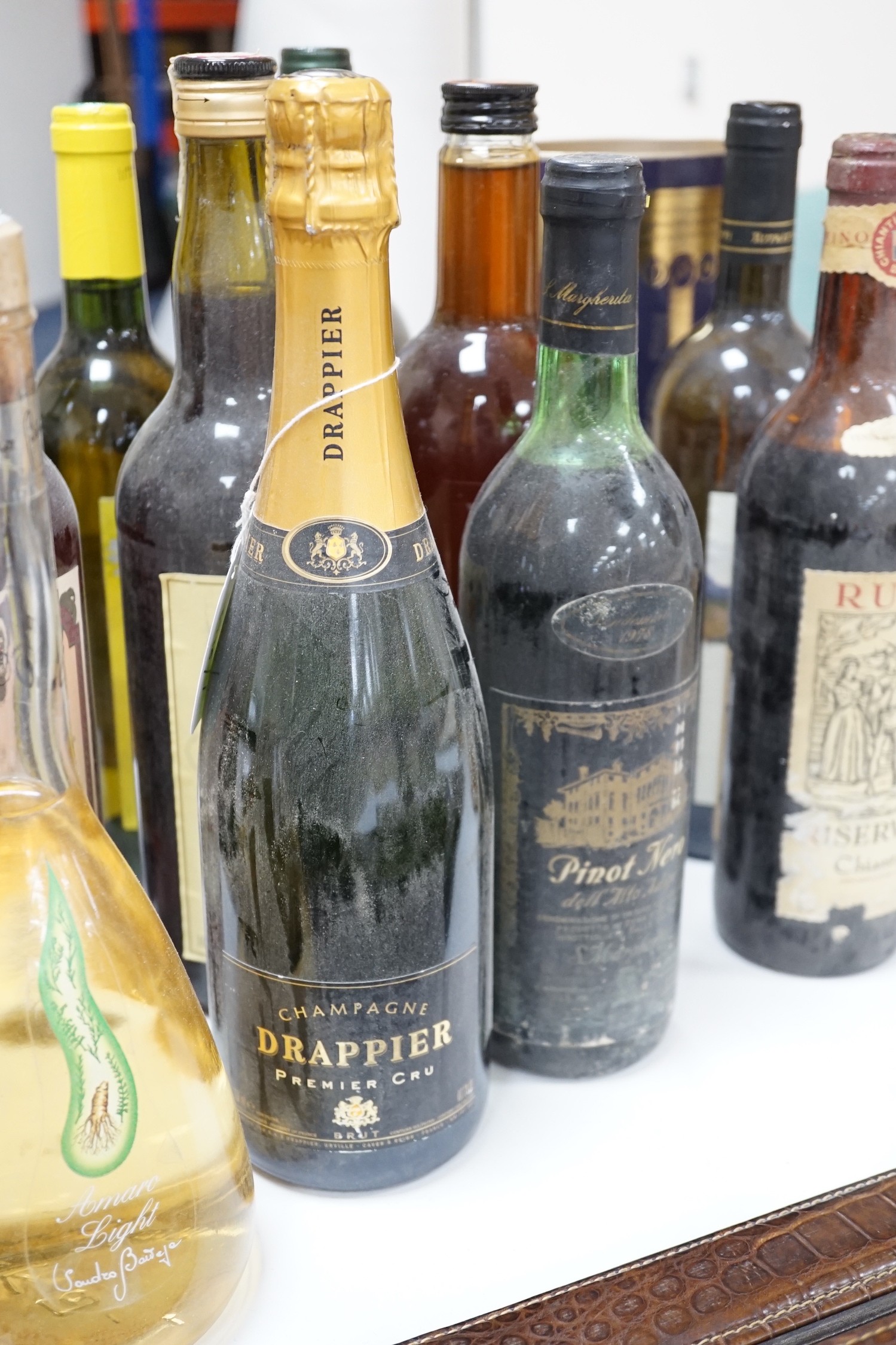 Thirteen bottles of assorted wines and spirits